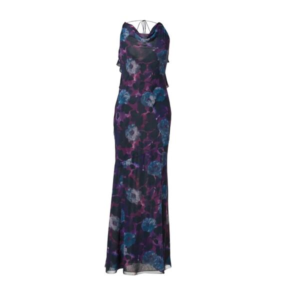 ROTATE Birger Christensen Floral Chiffon Gown Size 12 Ruffle Slip Designer $430 - Picture 5 of 11